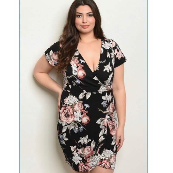 Plus Size Floral Jersey tulip wrap dress - Picture 2 of 4